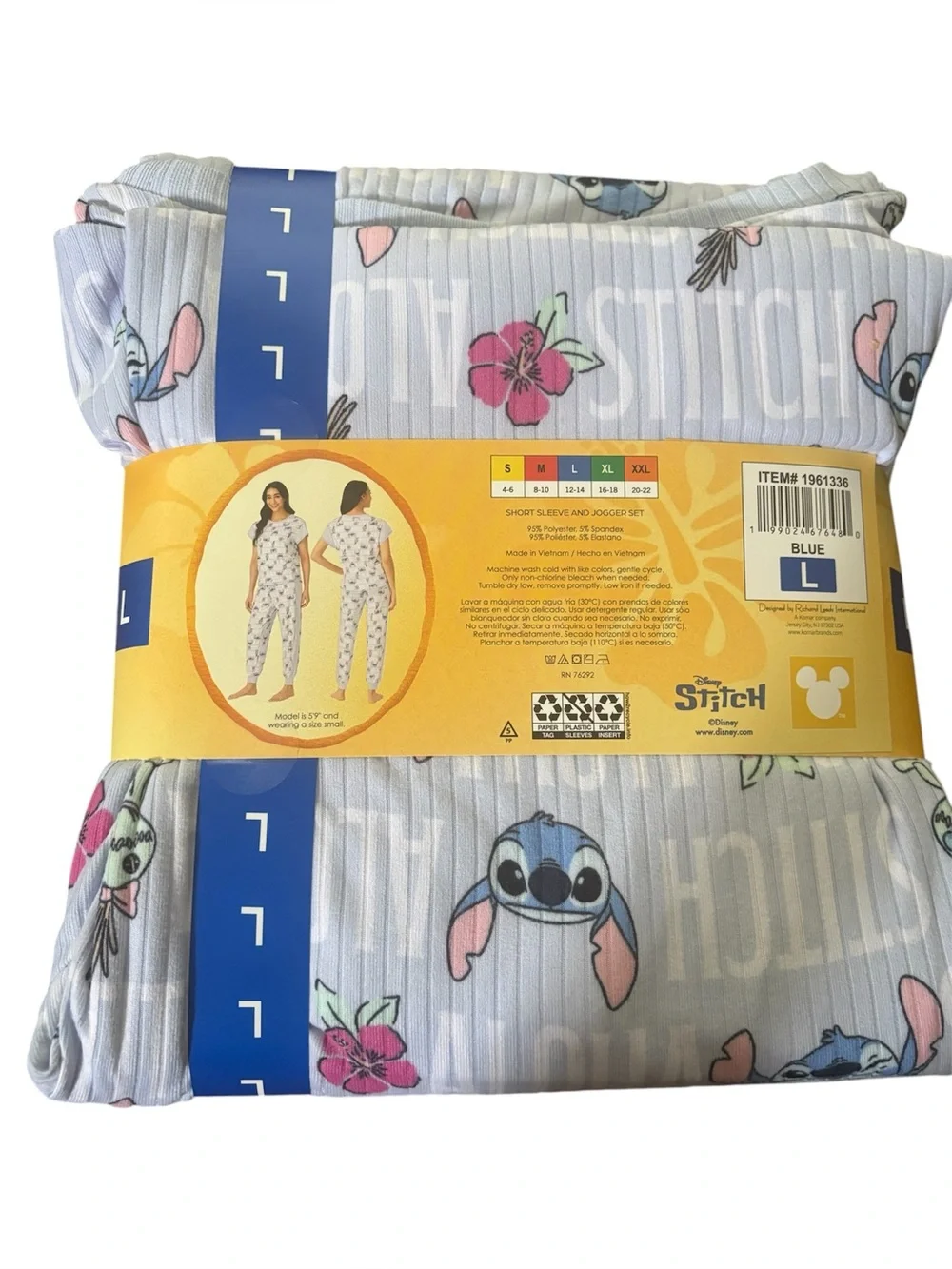 Disney Stitch Short Sleeve and Jogger Pajama Set - Light Blue with Pink Floral - Picture 3 of 3